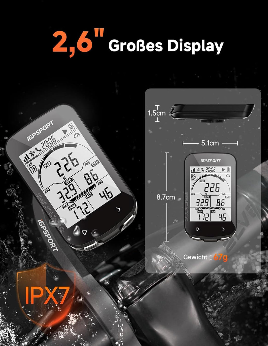 iGPSPORT BSC100S Fahrradcomputer Kabellos, 2.6'' Display Fahrradtacho Kabellos, IPX7 Wasserdicht 40H