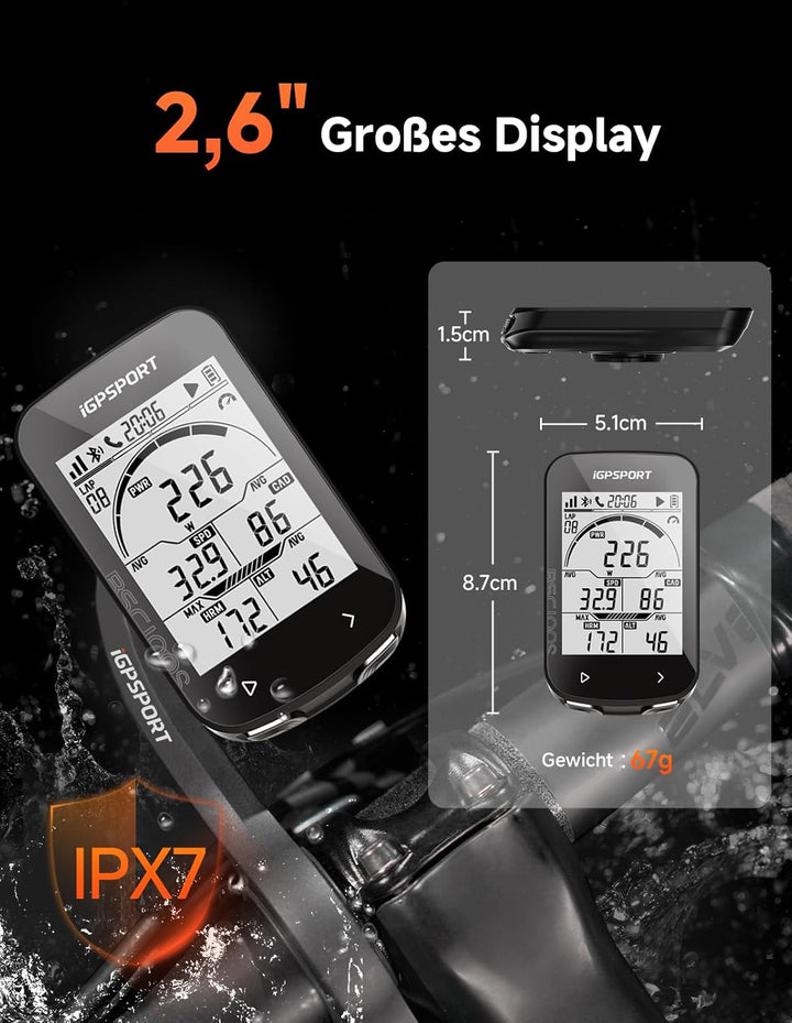iGPSPORT BSC100S Fahrradcomputer Kabellos, 2.6'' Display Fahrradtacho Kabellos, IPX7 Wasserdicht 40H