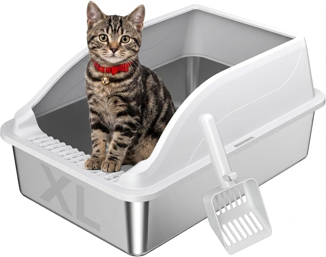 Edelstahl Katzentoilette XL, Schrägwand, Kratzfest, geruchsfrei | Porenfrei, leicht reinigbar. Schrä