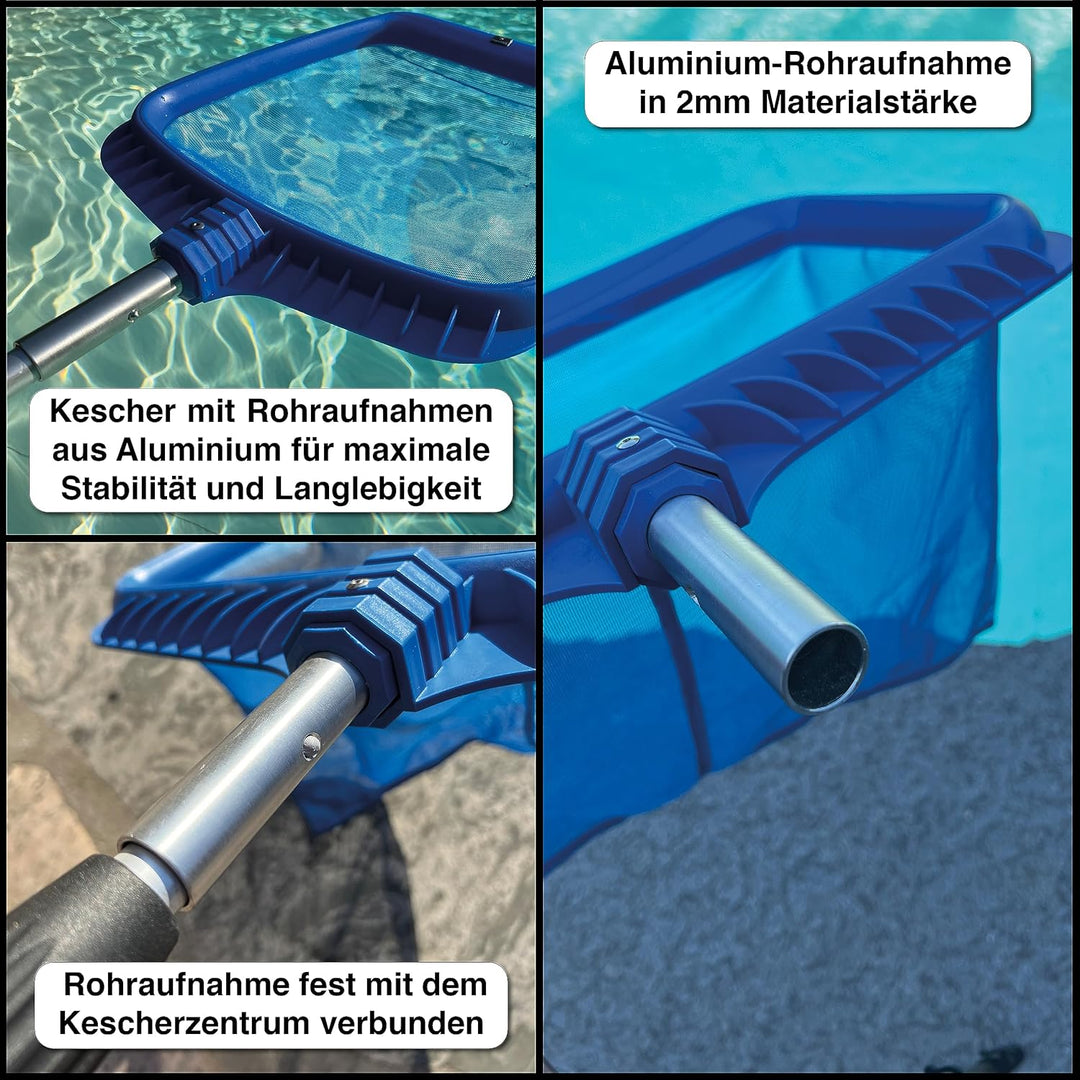 FenWi 10m Teleskop Pool Teich Set mit 2X Kescher und 2X Bürste/Teleskopstange mit Oberflächenkescher