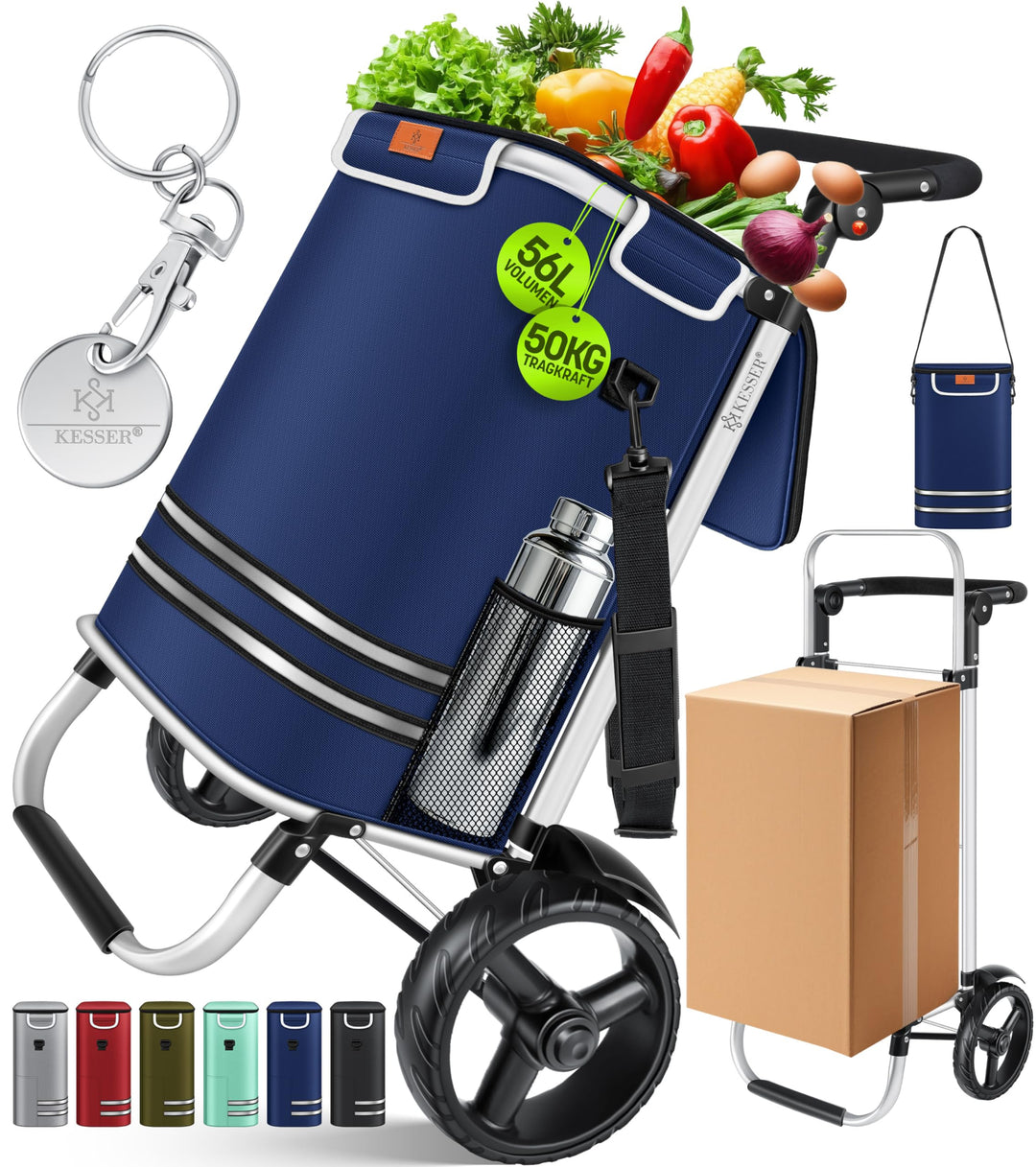 KESSER® Einkaufstrolley klappbar mit 56L Kapazität und belastbar bis 50kg | 3in1 Trolley Sackkarre &