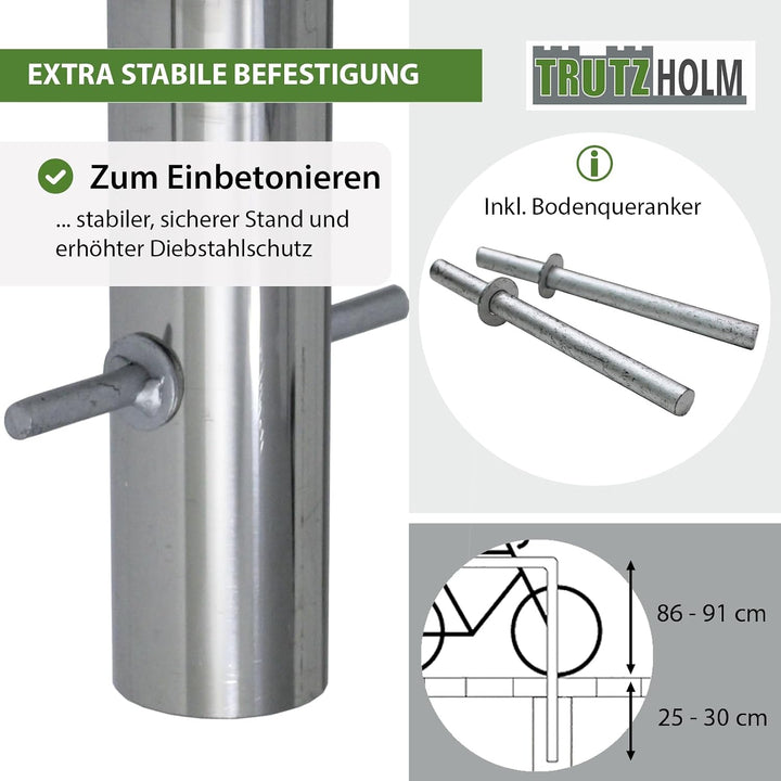 TRUTZHOLM Fahrradanlehnbügel aus Edelstahl 116x78,5 cm Ø 60 mm Anlehnbügel zum Einbetonieren Fahrrad