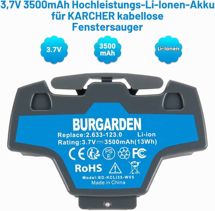 3.7V 3500mAh Li-Ion Akku für Kärcher Fenstersauger Akku WV5 WV 5 Plus WV5 WV60 WV70 WV70 Plus Premiu