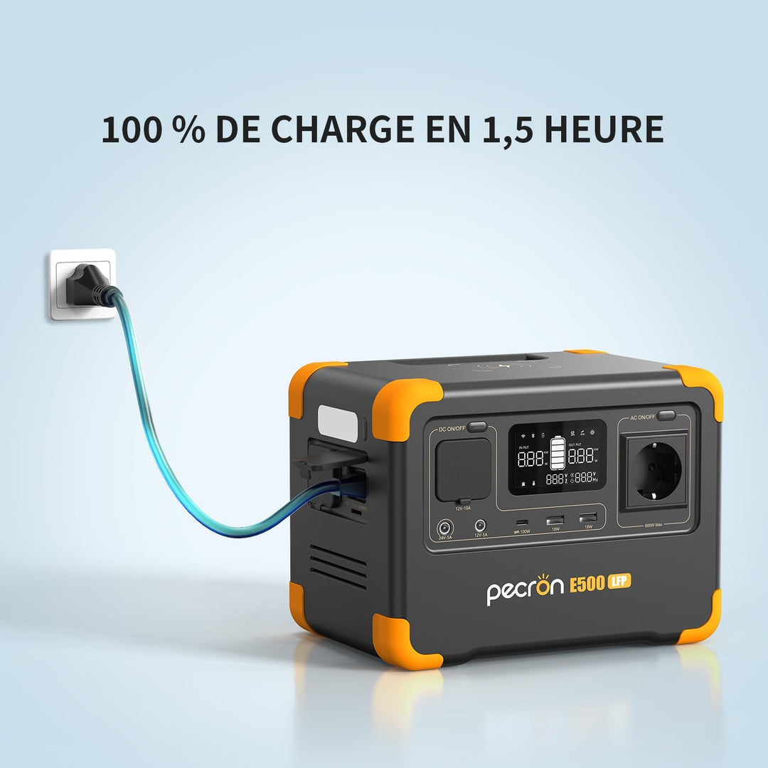 PECRON E500LFP Tragbare Powerstation, 600W/576Wh Solargenerator, LiFePO4-Batterie-Backup, Schnelllad