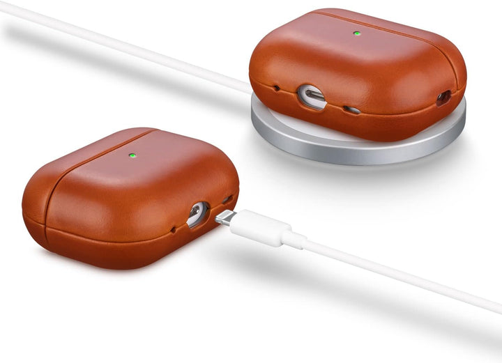 MAOGOAM Leder AirPods Pro 2 Hülle mit Knöpfen, Authentische Kristall-Pflanzenöl gewachste Lederhülle