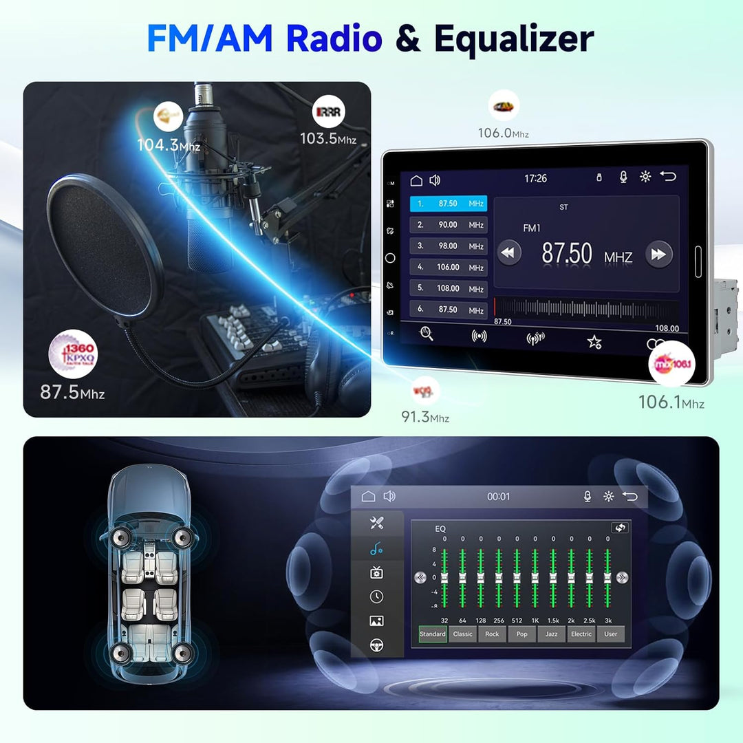 1-Din-Autoradio Kabelloses CarPlay Android Auto, 10,1-Zoll-IPS-Touchscreen drehbar Car Player mit Bl