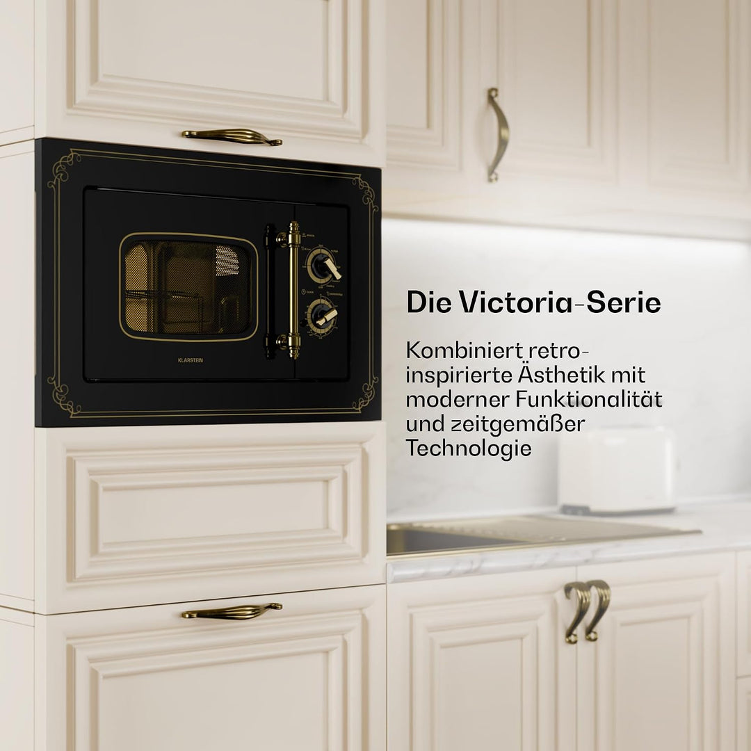 Klarstein Victoria 20 Einbau-Mikrowelle - Retro, 20 L, 800 W Mikrowellen-/1000 W Grillleistung, 3 Ko