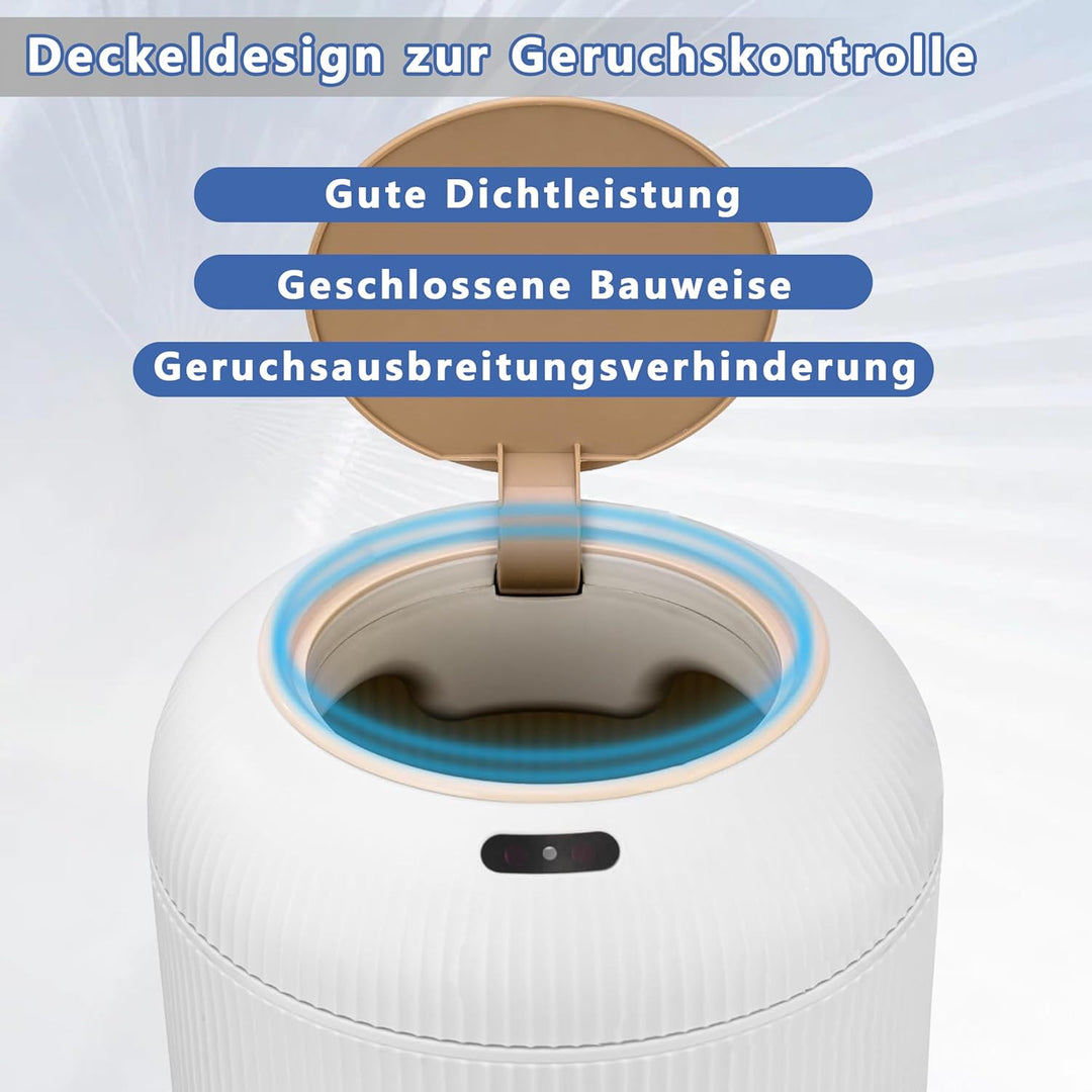 Smart Mülleimer mit Sensor,Weiss,10L,für Küche und Badezimmer, klein Geruchsdichter Trash Can Automa