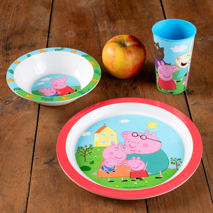 Peppa Wutz Kindergeschirr Set 3-teilig - Frühstücksset mit Teller, Schale und Becher - Kindergeschir
