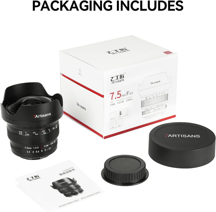 7artisans MF 7,5 mm F3.5 APS-C 205° Ultra-Weitwinkel-Manuelles Fischaugenobjektiv, kompatibel mit Ni