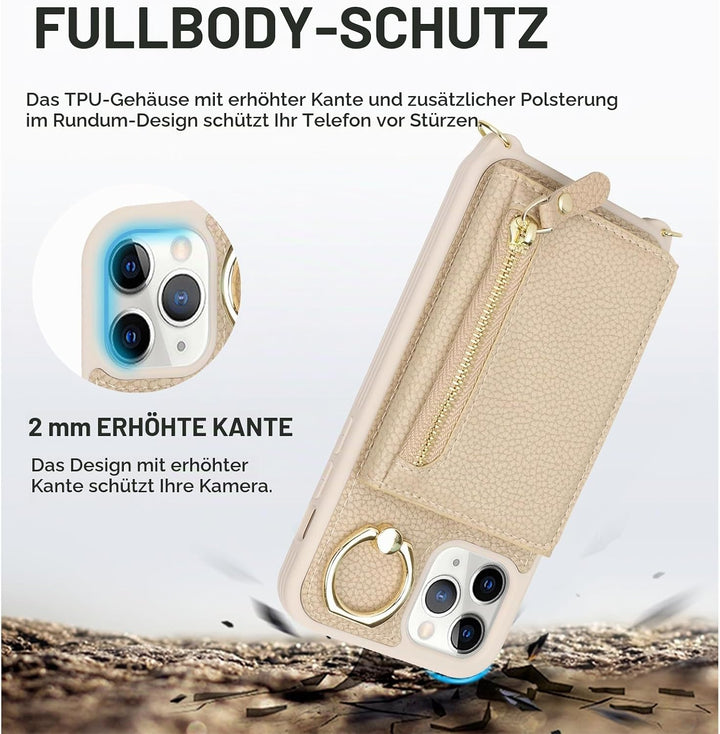 ELTEKER Handyhülle für iPhone 11 Pro Max Hülle mit Band Kartenfach Ringhalterung Geldbörse,Leder Kla