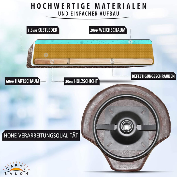 VAKON SALON - Design ergonomischer Rollhocker auf Rollen Braun - Höhenverstellbarer von 55 bis 75 cm