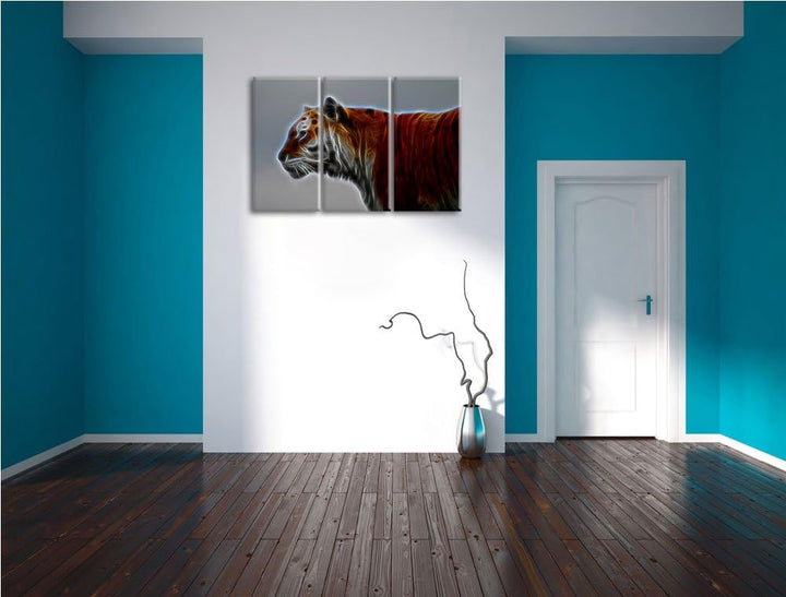 schöner Tiger vor weissem Hintergrund NewArt 3-Teiler Leinwandbild 120x80 Bild auf Leinwand, XXL rie