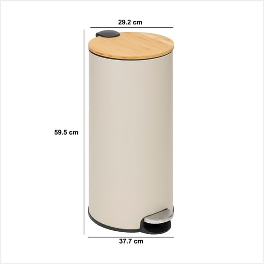 5five – Moderner Treteimer in Beige – 30 l – Bambusdeckel, herausnehmbarer Eimer – Für Zuhause, Wasc