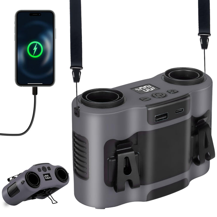 Tragbarer Ventilator 28000mAh 42 H, Taillen Ventilator mit 5 Geschwindigkeitsstufen und Zwei Luftaus