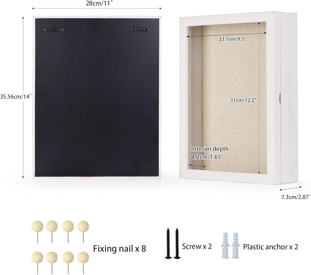 Love-KANKEI 3D Bilderrahmen 28 x 35 cm Holz Objektrahmen zum Befüllen Shadow Box Frame mit 8 Steckna