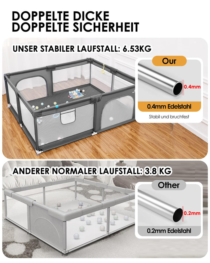 Laufstall Baby mit Spielmatte,Laufgitter Baby,Kinderzaun mit Atmungsaktivem Netz,Tragbarer Laufstall