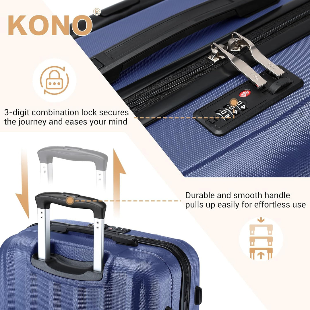 KONO Koffer Trolley Mittelgross Hartschale ABS Reisekoffer Rollkoffer Suitcase (Dunkelblau, L) Dunke