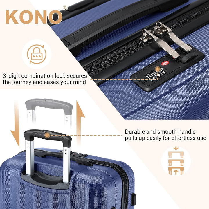 KONO Koffer Trolley Mittelgross Hartschale ABS Reisekoffer Rollkoffer Suitcase (Dunkelblau, L) Dunke