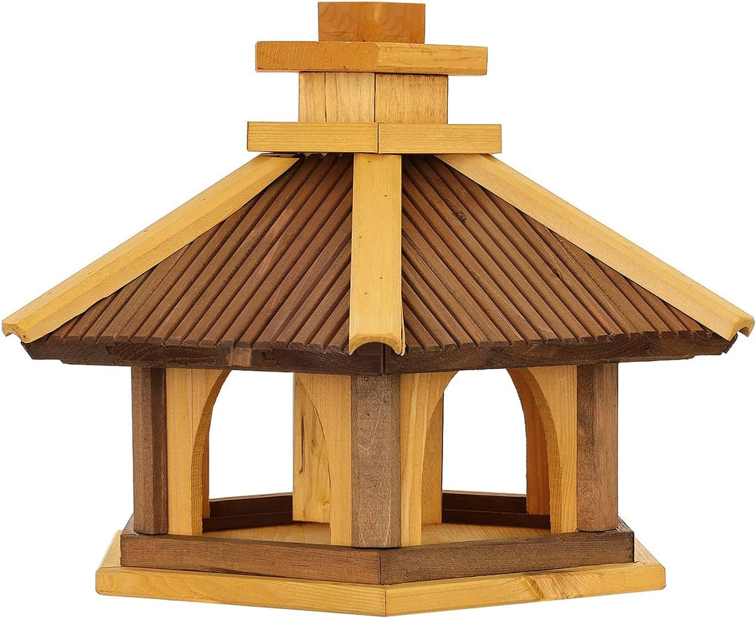 Vogel Futter Haus Futterstelle Sechseck aus Holz Vogelhaus,Vogelfutterhaus zum Stellen für den Garte