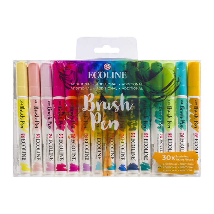 Ecoline Brush Pen-Set mit 30 flüssigen Aquarellstiften – Ergänzungsfarben | Mischbare Pinselstifte f