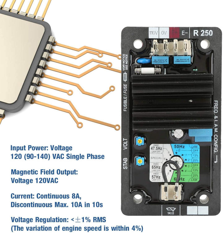 Spannungsregler R250 AVR Auto Spannungsregler Bürstenloses -Generierungssystem Set Zubehör
