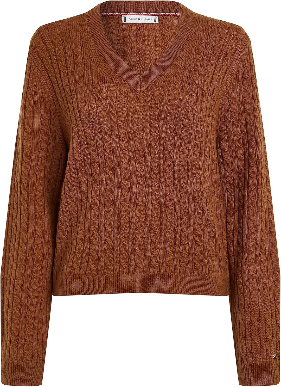 Tommy Hilfiger Damen Soft Wool Ao Cable V-nk Sweater Ww0ww39887 Pullover 3XL Braun (Natural Cognac),