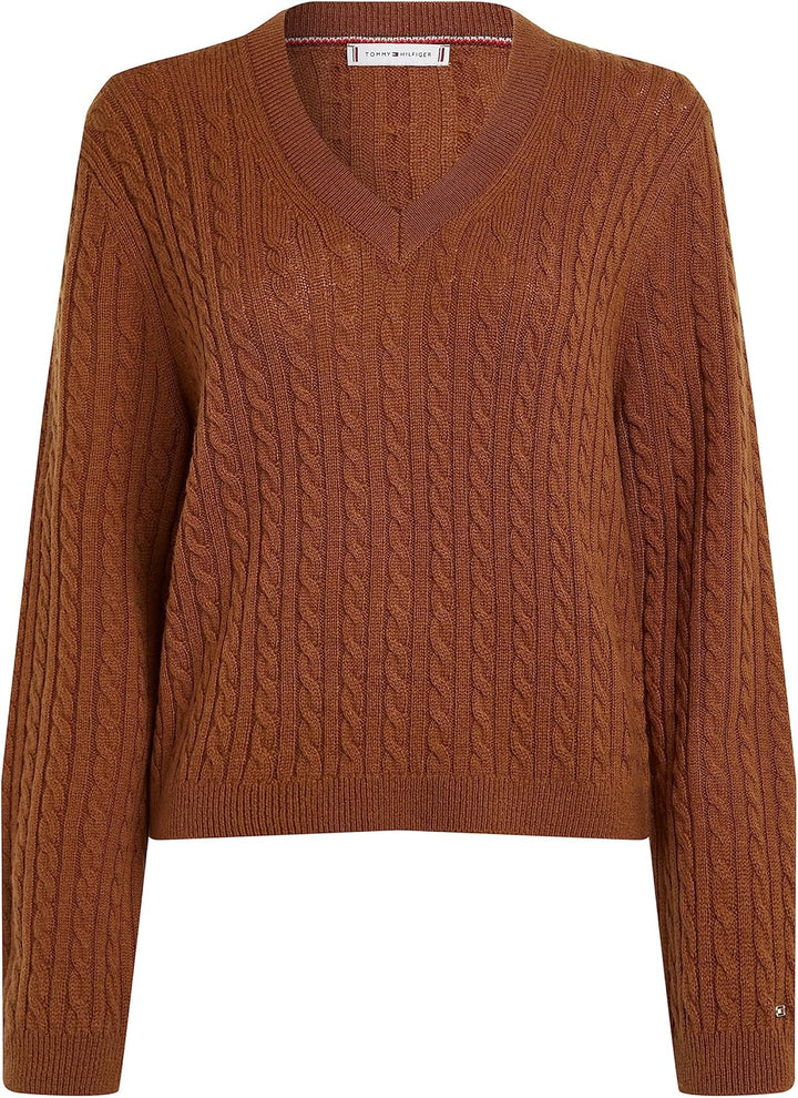 Tommy Hilfiger Damen Soft Wool Ao Cable V-nk Sweater Ww0ww39887 Pullover 3XL Braun (Natural Cognac),
