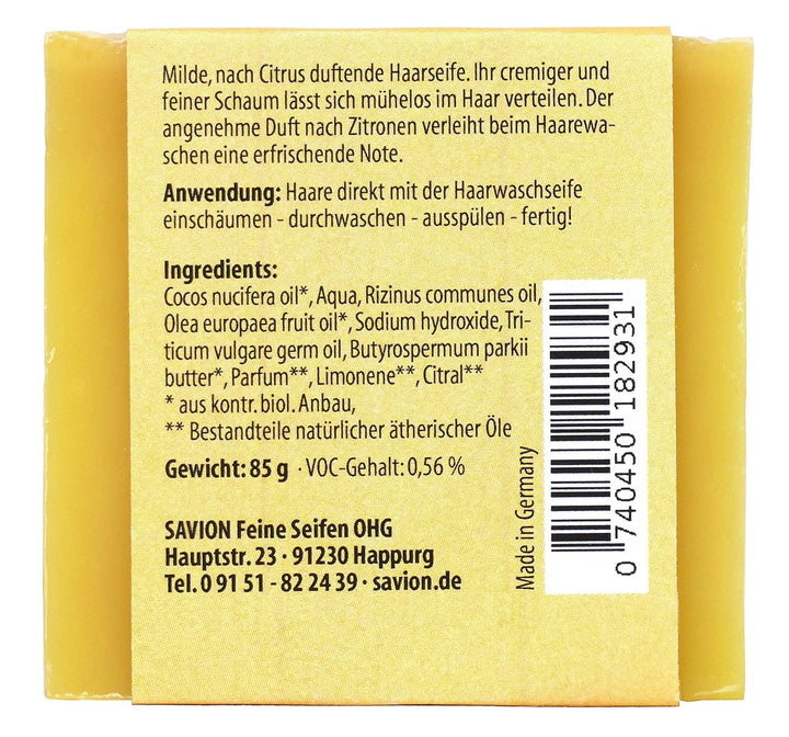 Savion 4+1 Bio Haarseife Citrus, Vegan, Handgemacht, Palmölfrei, Plastikfrei, 5x 85gr 1.42 g (300er