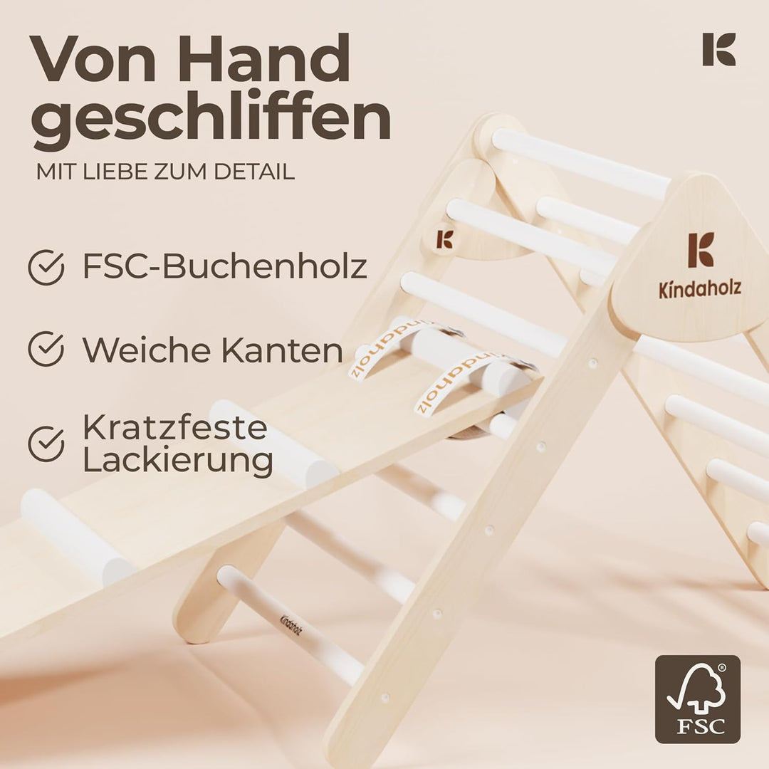 5in1 Klettergerüst Indoor-Spielplatz Set – Pikler-Kletterdreieck + Kletterbogen + 2-in-1-Rutsche mit