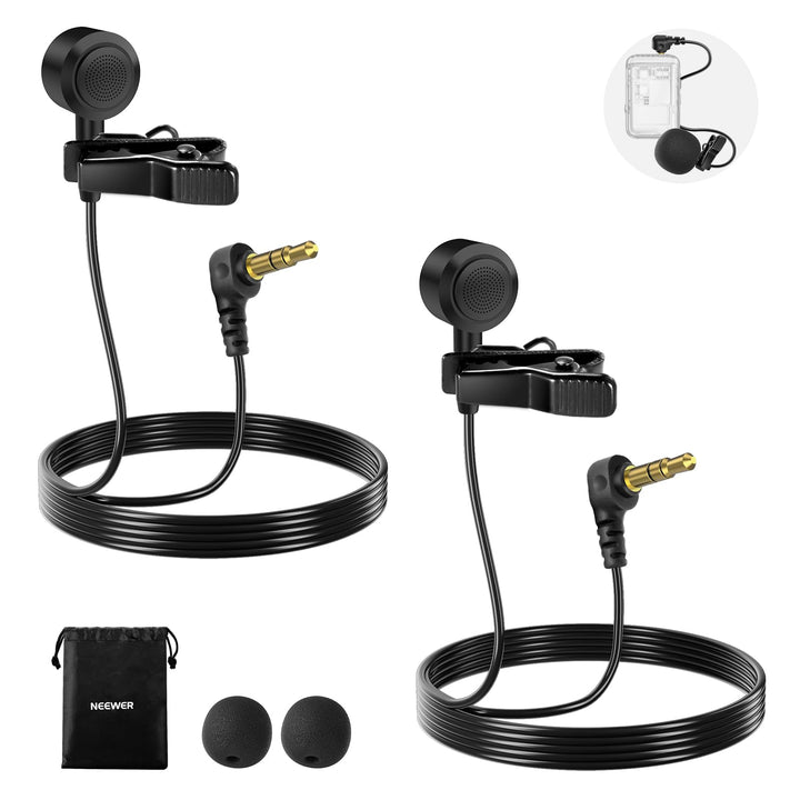 NEEWER Lavalier Mikrofon ø9,7mm (2er Pack), 3,5mm TRS Wired Ansteckmikrofon, omnidirektionales Konde