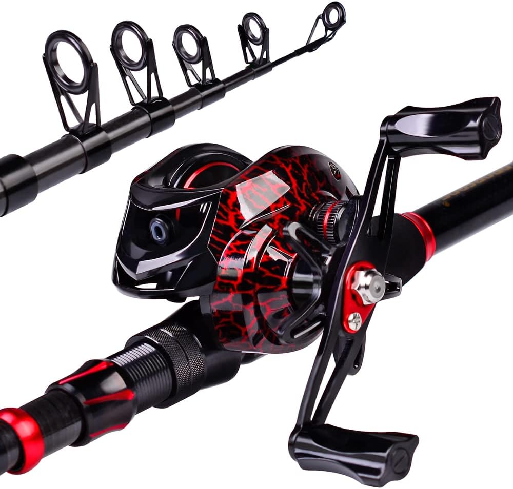 Angelrute und Rolle Combo, 2,1 m Kohlefaser Teleskop Angelrute mit Spinning/Baitcasting Reel Combos,