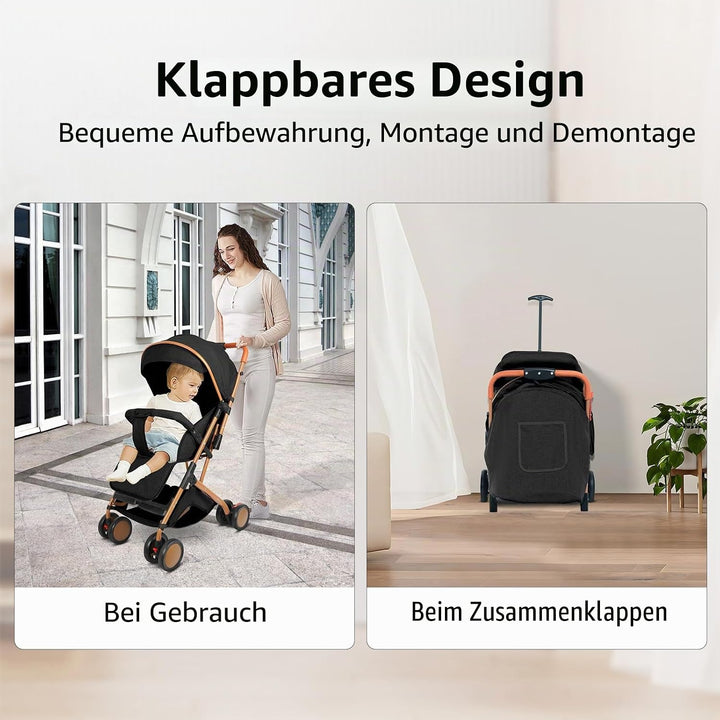 OHMG Kids Kinderwagen mit Babywanne,2 in 1,ultrakompakt,Kompakter Buggy mit Schultergurt,5-Punkt-Gur