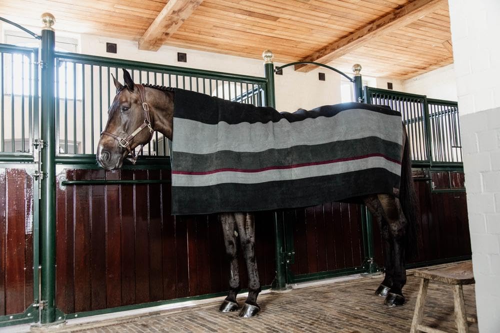 Kentucky Horsewear Fleecedecke Square Stripes Heavy - Schwarz/Grau Black/Grey, Black/Grey