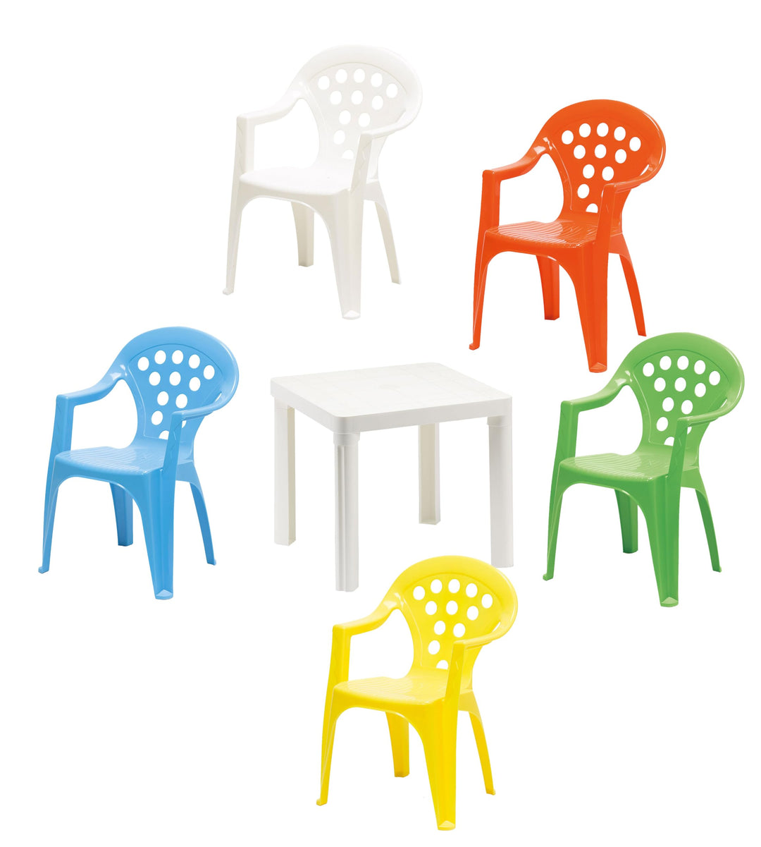 Hline Kinder Garten Sitzgruppe Tisch mit Stühlen Gartenstuhl Sessel (1 Tisch 5 Stühle bunt), 1 Tisch