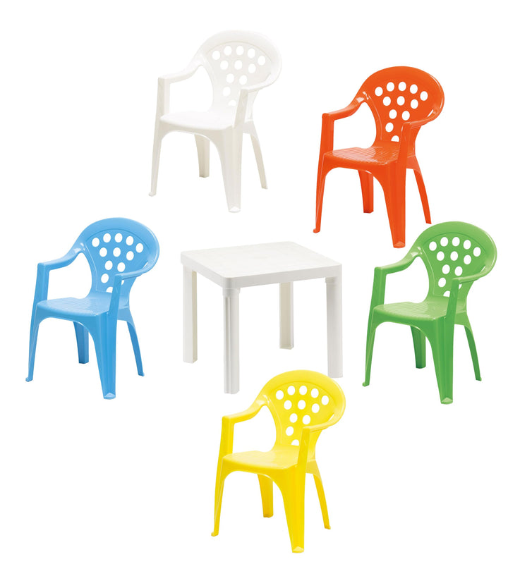 Hline Kinder Garten Sitzgruppe Tisch mit Stühlen Gartenstuhl Sessel (1 Tisch 5 Stühle bunt), 1 Tisch