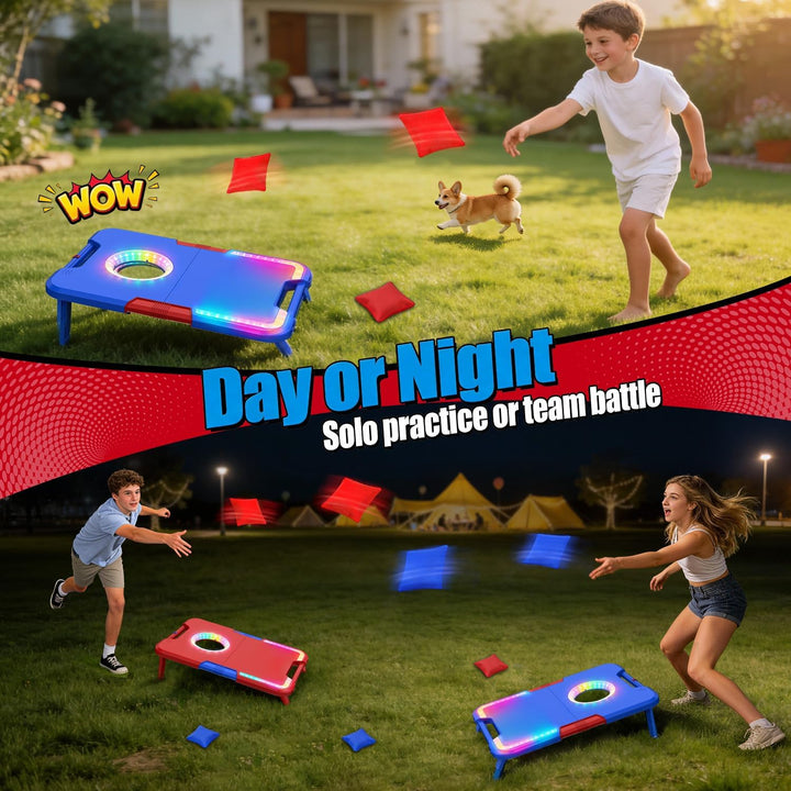 Leuchtendes Cornhole-Spielset mit Sound, 2 klappbare Boards & 8 Wurfsäcke, Sitzsack-Wurfspielzeug, t