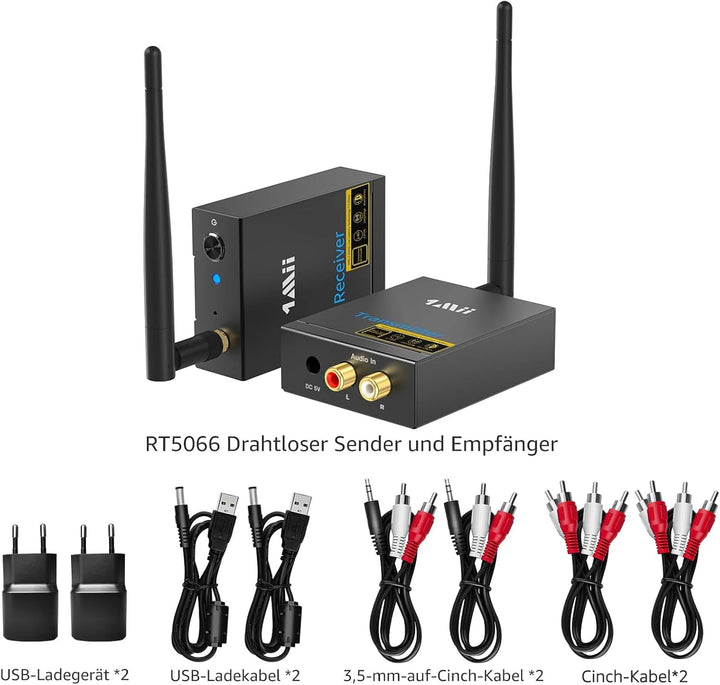 1Mii Drahtlos Audio Sender Empfänger, 2.4G Grosse Reichweite Transmitter and Receiver Kit Low Latenc