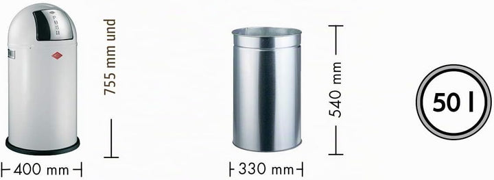 WESCO 175 831 Pushboy Abfallsammler 50 Liter Mint 40 x 40 x 75.5cm (L/B/H), Edelstahl, Weiss Matt, 4