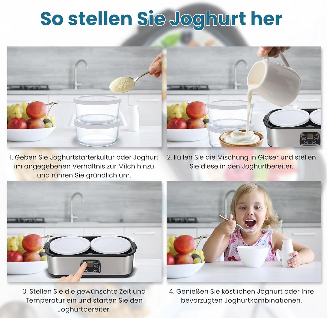 Joghurtbereiter mit 2 Glasbechern, Aartner Joghurt Maker Einstellbare Temperatur und Zeit, Joghurtma