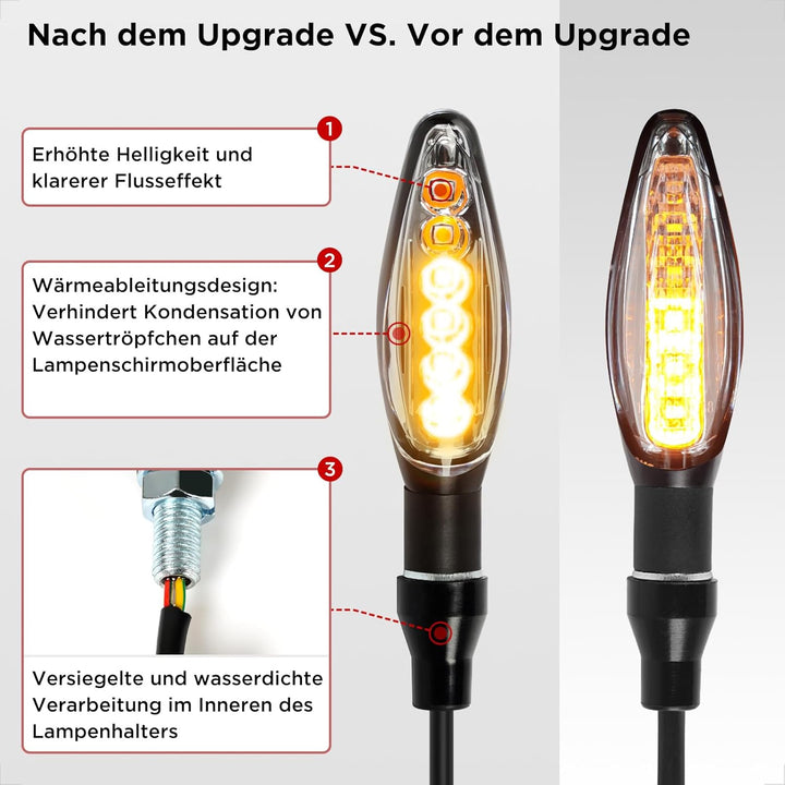evermotor Universal 12V 4 Stück E32 LED Motorrad Laufeffekt Blinker Aluminiumschale mit schöner Ober