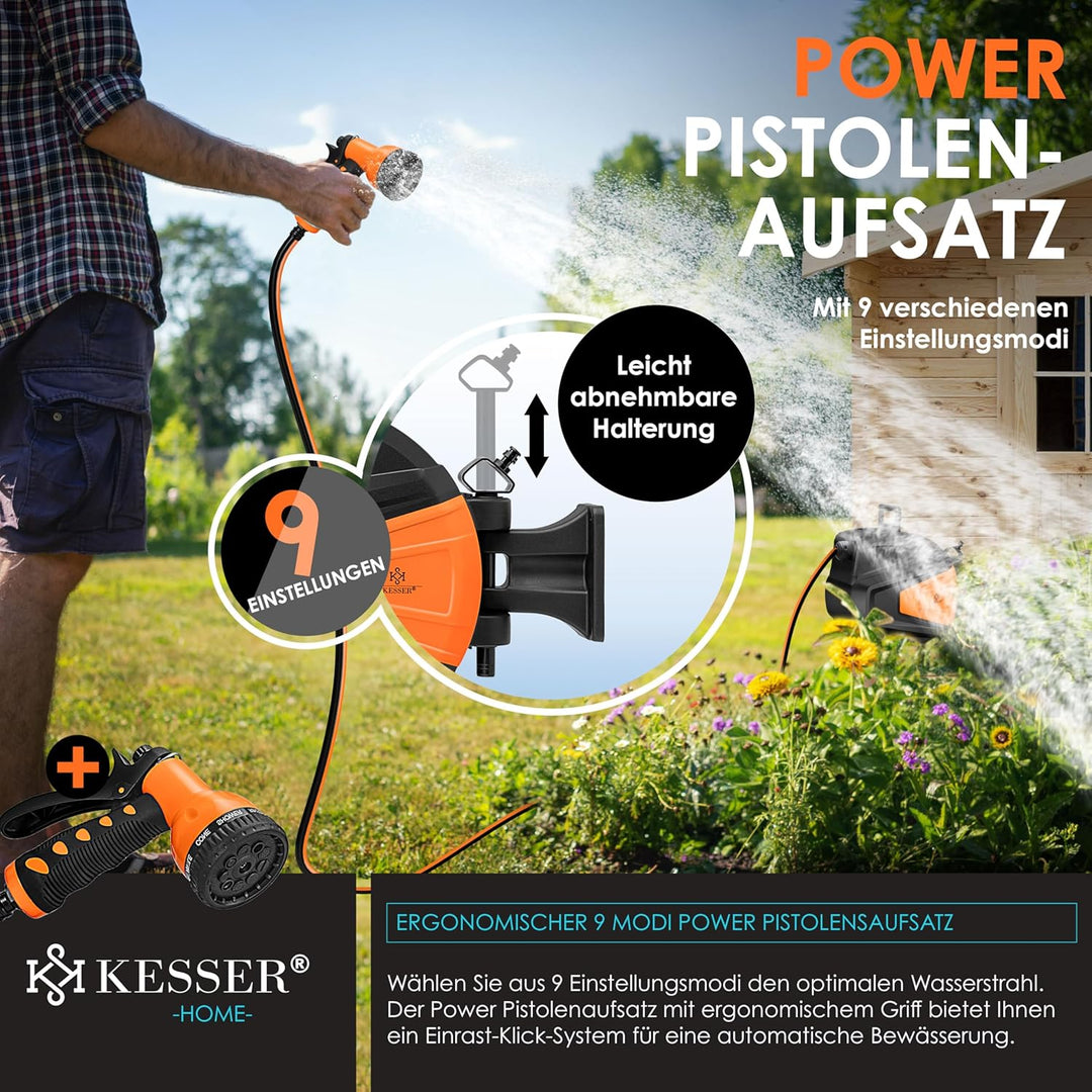 KESSER® Schlauchtrommel 30+2m Schlauchaufroller Wasser | Multi-Handbrause | 180° Schwenkbar | Aufwic