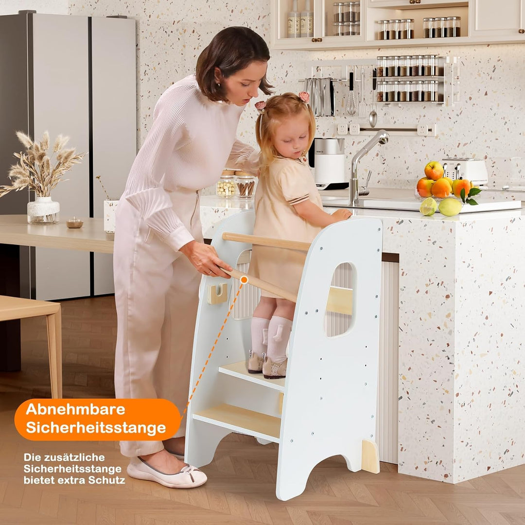 Lernturm ab 1 Jahr, 3 Stufen Höhenverstellbarer Lernturm, Sicher & Stabil, Montessori Küchenhelfer u