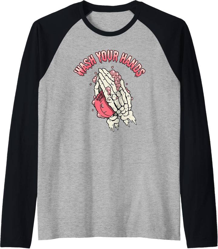 Wash Your Hands Skelett Betend Raglan
