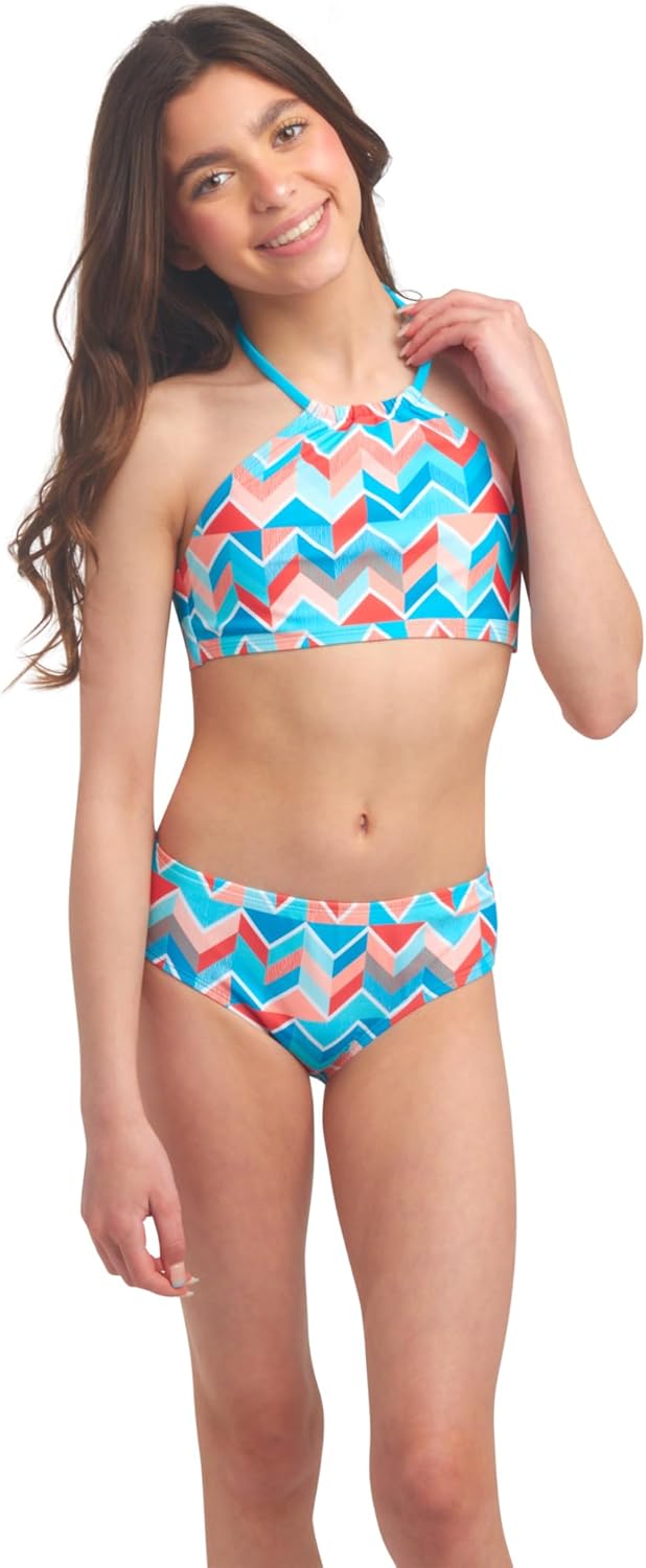 Kanu Surf Mädchen Mahina Halter Bikini Beach Sport 2-piece Swimsuit Bikini-Set 4 Rubin, Blau, Zickza