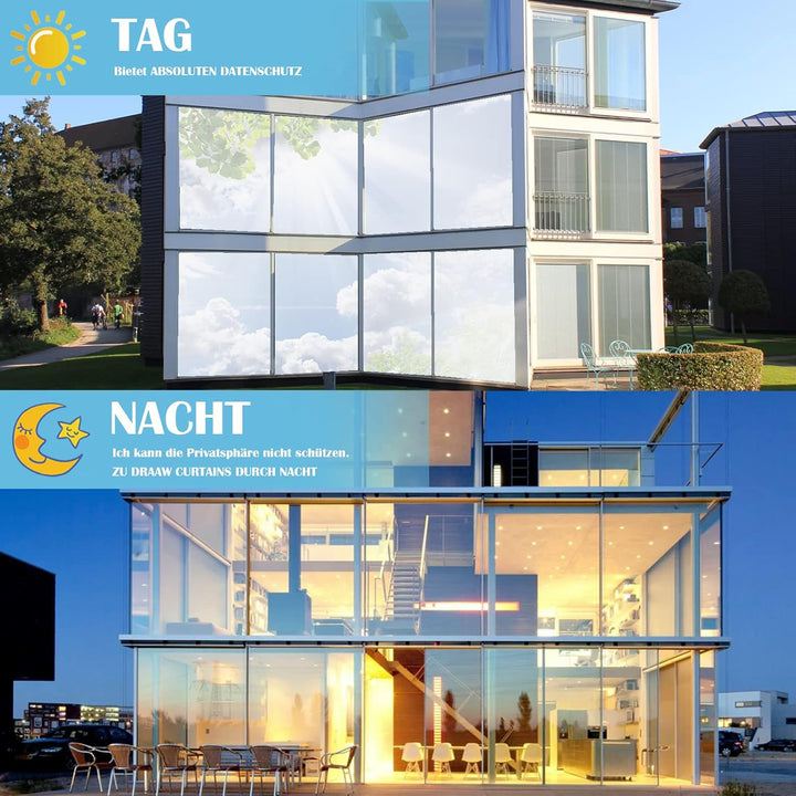 Fensterfolie von innen Durchsichtig von aussen Blickdicht,Sonnenschutzfolie Fenster innen UV-Schutz