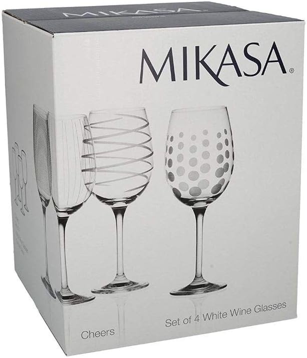MIKASA Cheers Wein Gläser Set, Weingläser Weisswein aus Kristallglas, Gläser mit Motiven, 4 Weisswei