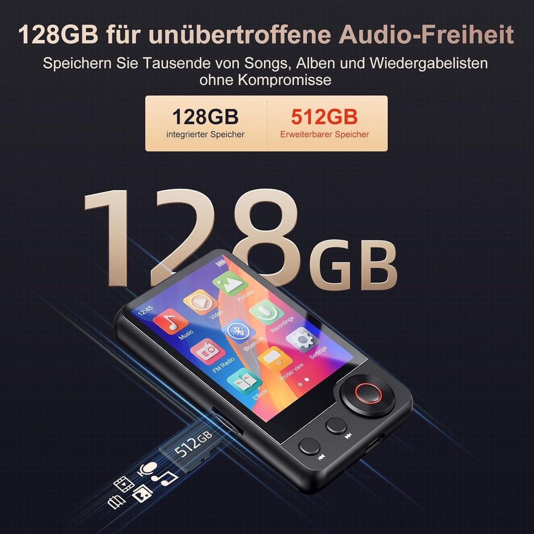 MECHEN 128GB MP3 Player mit Bluetooth 5.3, Dual Audio, 2,4 Zoll Touchscreen, Suchfunktion Verfügbar,