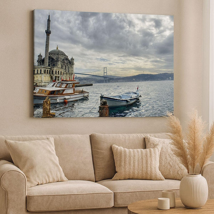 Bilder auf Leinwand 100x70cm Leinwandbild Architektur asien boot brücke Gross Wanddeko Bild Schlafzi
