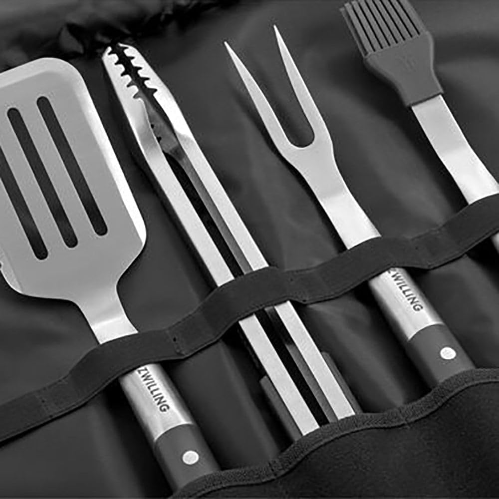 ZWILLING BBQ GrillOptimalck-Set, 5-TLG, Grillwerkzeug mit Rolltasche, Grillwender, zange, Gabel, Pin